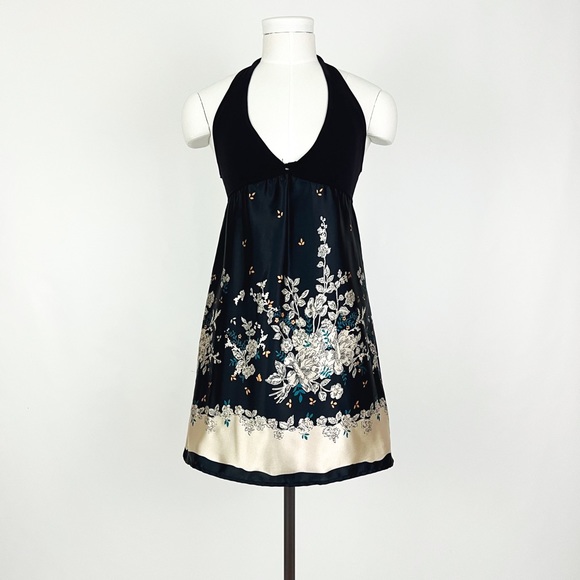 Vintage Y2K Knit + Satin Botanical Halter Top | Size XS - Picture 1 of 8